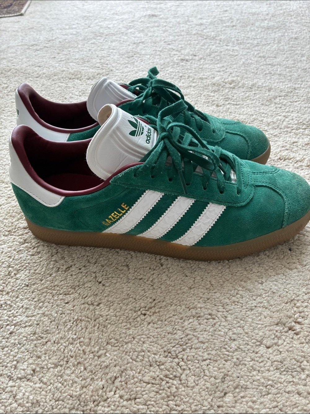 adidas Gazelle Green Suede Sneakers with White Stripes